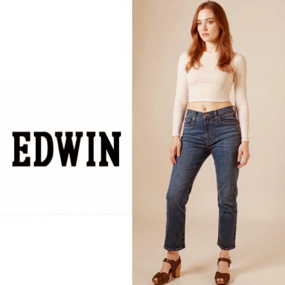 EDWIN Elin Crop Straight Mid Rise Denim Bohemian Granola Girl Blue Jeans Size 24